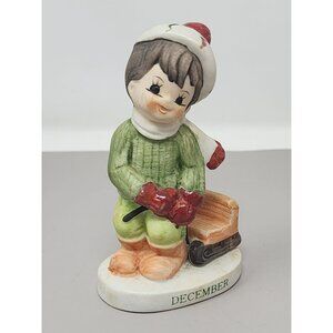 Vintage Lefton December‎ Boy Christmas Figurine Pulling Sled